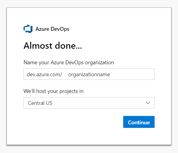 Azure DevOps create new organization